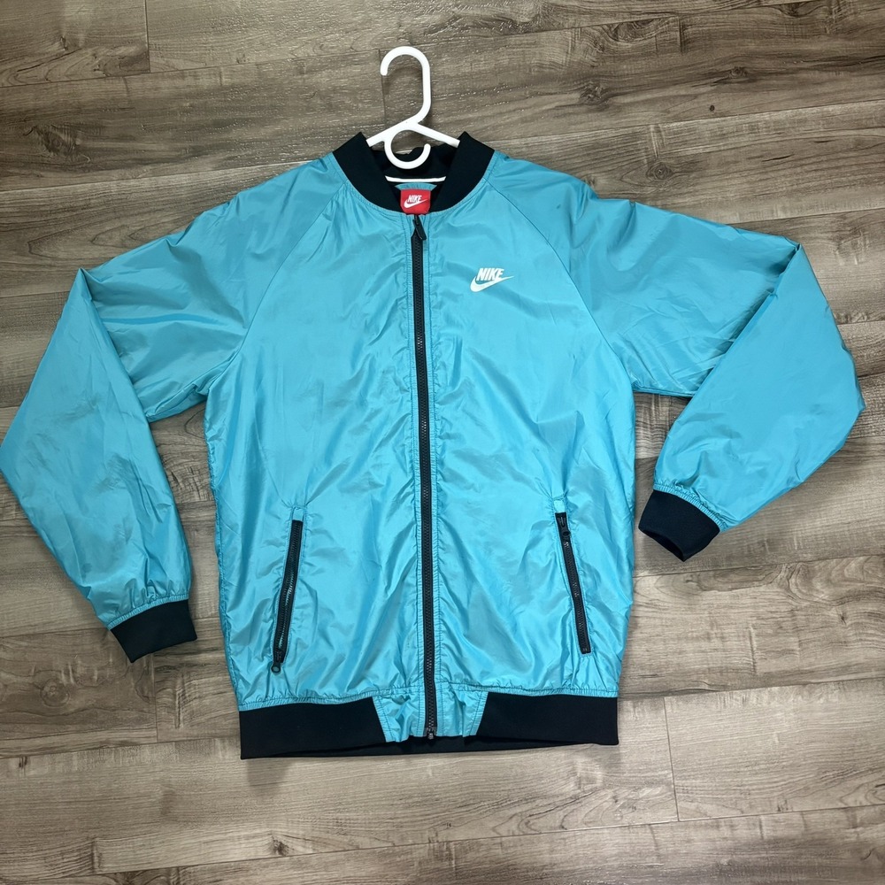Nike Rare Tech Bomber Nylon Shiny Jacket Windbreaker Light Blue Mens small